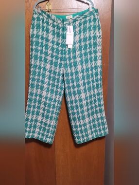 NEW L'AGENCE women's lula trouser in vintage white/teal houndstooth